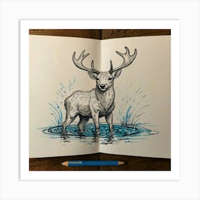 Deer In Water 11 Art Print