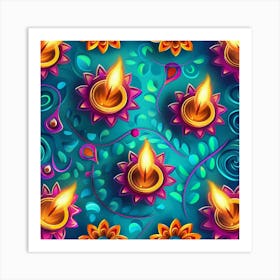 Diwali Themed Banner Texture Featuring Rangoli P 1 Art Print