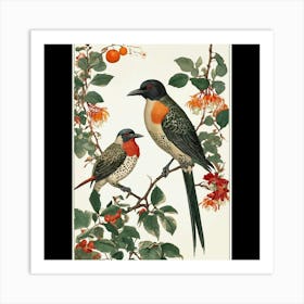 Two Birds Perched On A Branch Art Print