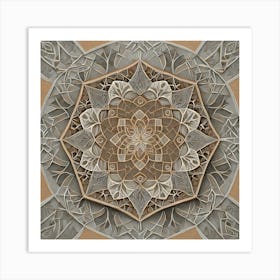 Firefly Beautiful Modern Detailed Indian Mandala Pattern In Neutral Gray, Silver, Copper, Tan, And C Art Print