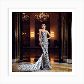 Asian Woman Striking A Pose Draped In Luxurious Designer Attire Surrounded By Opulent Surroundings (2) Art Print