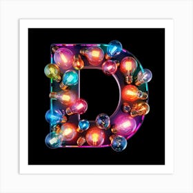 Letter D With Colorful Lights Art Print