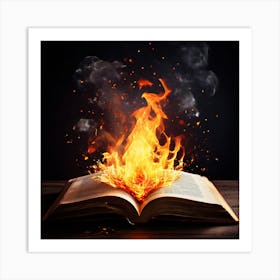 Book On Fire, An Open Book With A Bright Flame Rising From It Symbolizing The Enlightening Power Of Knowledge 3 Art Print