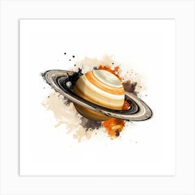 Planet Saturn Sketch With Ink Splash Effect Art Print