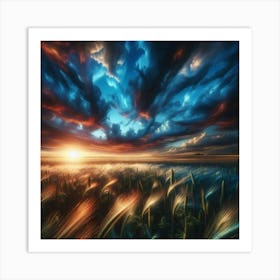 Sunset Over A Wheat Field Art Print