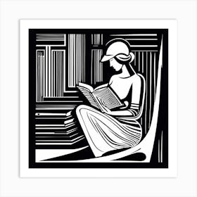 Just a girl who loves to read, Lion cut inspired Black and white Stylized portrait of a Woman reading a book, reading art, book worm, Reading girl 188 Art Print