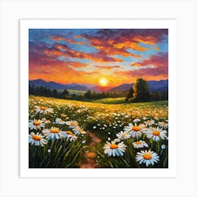 Sunset With Daisies Art Print