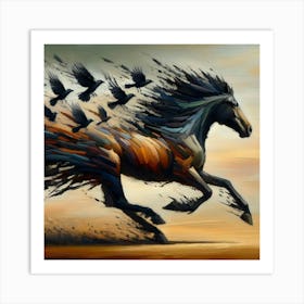 Horse Running With Birds Art Print