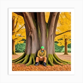 Man Sitting Under A Tree Art Print