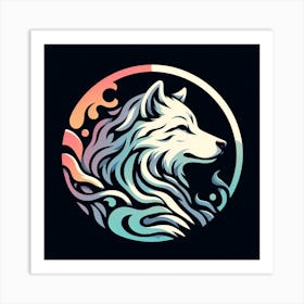 Wolf In The Water Art Print