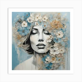 Woman With Flowers On Her Head Art Print