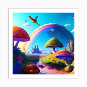 Rainbow And Mushrooms 2 Art Print