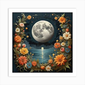 Moon And Flowers art print 1 Art Print