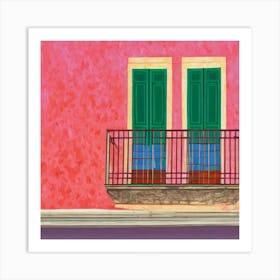 Green Shutters On A Pink Wall Window Lisbon Portugal In The Style Of Matisse Art Print Art Print