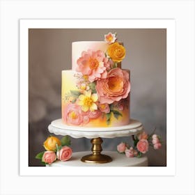 Wedding Cake With Flowers Art Print