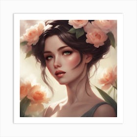 Beautiful Girl With Roses Art Print