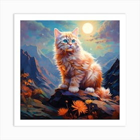 Cat On A Rock Art Print