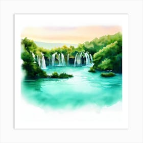 Watercolor Of Plitvice Lakes, Waterfalls 1 Art Print