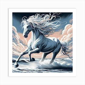 White Horse In The Sea Art Print