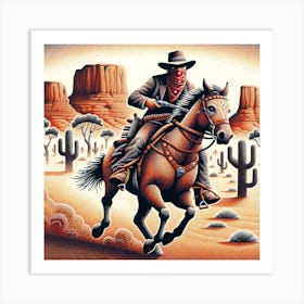 Cowboy On Horseback 1 Art Print
