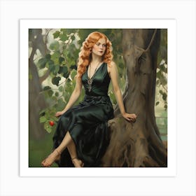 Lady In A Green Dress Art Print