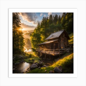 Cabin In The Mountains Art Print