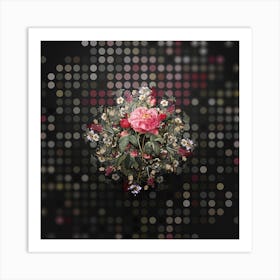 Vintage Duchess of Orleans Rose Flower Wreath on Dot Bokeh Pattern n.0306 Art Print