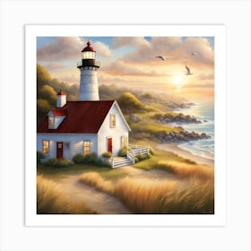 Lighthouse At Sunset 11 Art Print