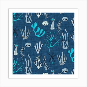 Sea Coral Classic Blue Square Art Print