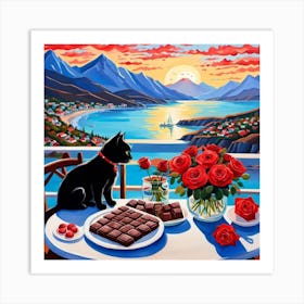 Cat On A Table Art Print