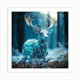 Firefly Whimsical Robotic Deer With Teal And Iridescent Details In A Frosty, Enchanted Forest 93275 (2) Art Print