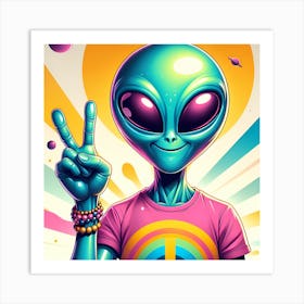 Alien Peace Sign 5 Art Print