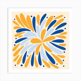 Floral Burst yellow and blue Art Print