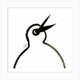 Angry Bird - square black and white minimal ink bird Art Print