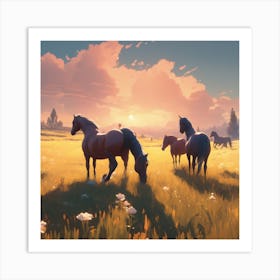 Horses In A Field 36 Art Print