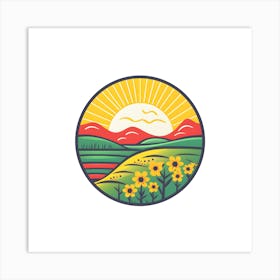 Farm Logo Landscape Sunshine Flowers Nature Outdoors Vibrant Cheery Bright Isolated Icon Art Print