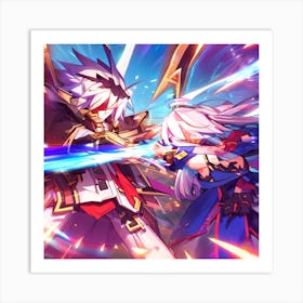 Two Anime Characters Fighting Art Print