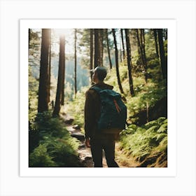 Man Hiking In The Forest 1 Art Print