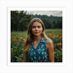 Portrait Of A Young Woman In A Field Art Print