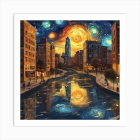 Modern Cityscape Transformed Into A Van Gogh Inspired Masterpiece (3) Art Print