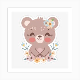 Cute Bear With Flowers Art Print