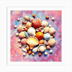 Sea Shells On A Colorful Background Art Print