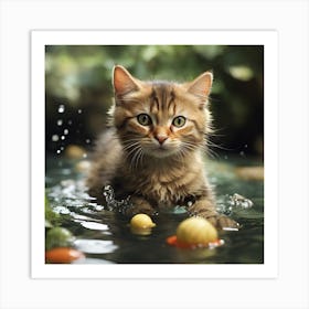 Cat In Water Art Print