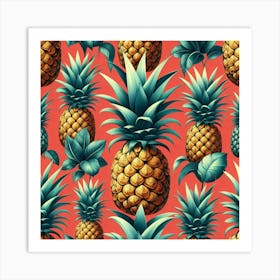 Pineapples On A Red Background 2 Art Print