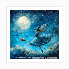 Witch On A Broom Art Print