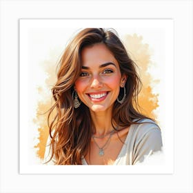 Spanish Woman With A Radiant Smile, Watercolor With Cheerful Ambiance 1 Art Print