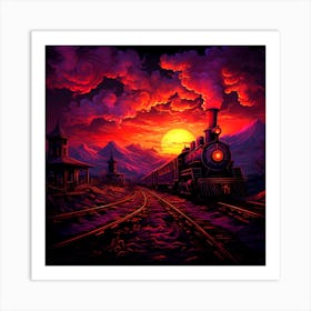 Train At Sunset,Photo train design Art Print