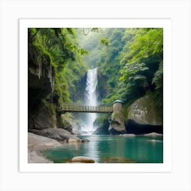 Waterfall In A Green Forest Art Print