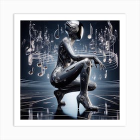 Robot Woman With Music Notes Art Print