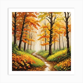 Forest In Autumn In Minimalist Style Square Composition 358 Art Print